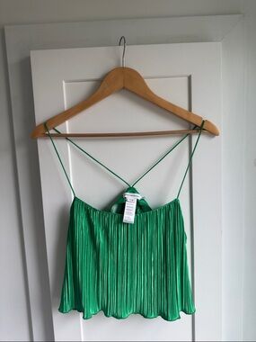 Good American Green Pleated Crop Cami